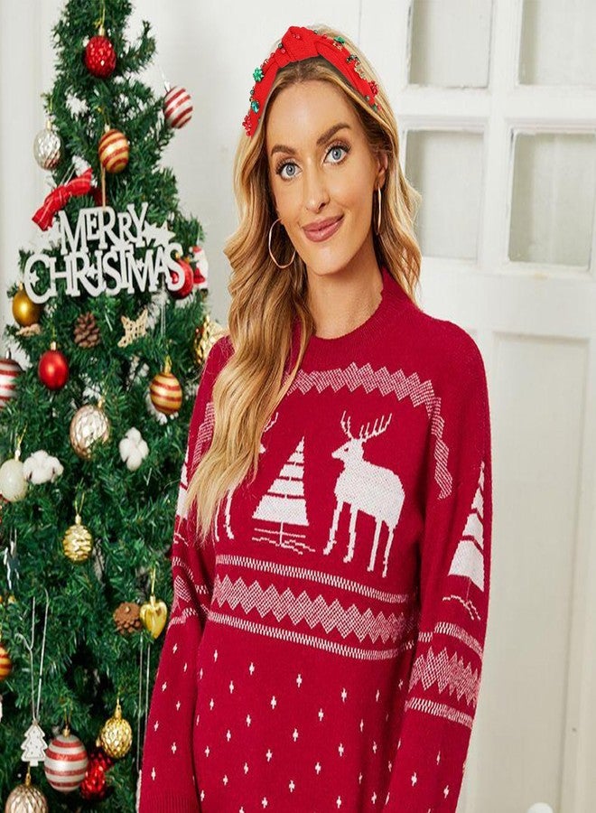 CAVETEE Red Christmas Headband for Women, Wide Top Knot Rhinestone Holiday Headband Christmas Hair Accessories for Women and Girls Festive Gifts - Image 2